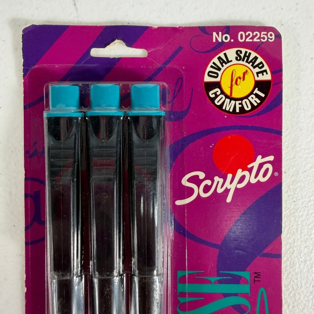 Scripto 3 Pack‎ Ballpoint Pens Ellipse Retractable Medium Point Black Ink 1994